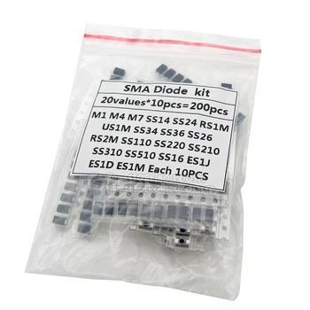 20value*10PCS=200KS SMD dioda Assorted Kit obsahuje SS110 SS16 SS26 SS34 SS36 SS220 SS210 SS310 SS510 ES1J ES1D M7 M4 US1M