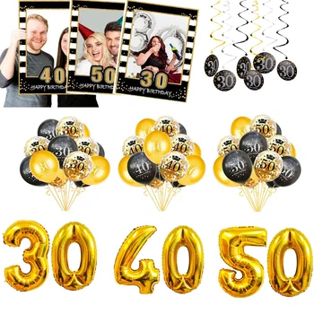 Černé Zlato 30 40 50. Narozeniny, Party Dekorace Happy Birthday Balónek pro Dospělé 30 40 50 Let Výročí, Narozeniny, Strana, Výzdoba