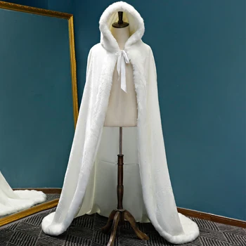 Zimní Dlouhý teplý Svatební pláštěnky bílé svatební plášť Délka Podlahy Nevěsta šátek Umělé kožešiny cape kabát dospělých Svatební Zábal