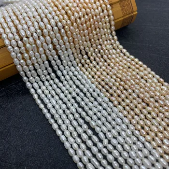 Třída Kvalitní Přírodní Sladkovodní Pearl 3,5 mm Rýže-tvarované Korálky pro DIY Výrobu Šperků Náhrdelník Náušnice Šperky Příslušenství