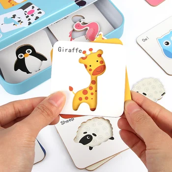 Děti Kognitivní Puzzle, Karty, Baby Hračky, Montessori Odpovídající Hra, Karikatura Vozidla, Zvířata, angličtina Učení, Flash Karty pro Děti