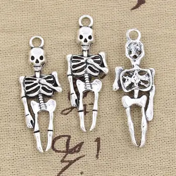 12ks Přívěsky Skeleton Man Halloween 41x15mm Starožitné Stříbrné Barvy, Přívěsky Dělat DIY Ručně vyráběné Tibetské Stříbrné Šperky