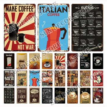 Vintage Káva Znamení Umění Dekor Kovové Plechové Znamení, Retro Kavárna Otevřena Plakát, Samolepky Na Zeď Pokoj Dekorativní Talíř Talíř-601