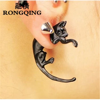 RONGQING 1ks(ne pár) 3D Černá Kočka Náušnice Boucle D ' Oreille Punk Gothic Šperky Náušnice pro Muže a Ženy Oorbellen
