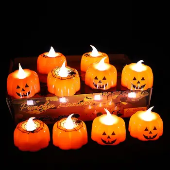 12KS LED Dýně Svíčka Světla Halloween Dekorace pro Domácí Stolní Ozdoby Duch, Festival Dekorace, Rekvizity
