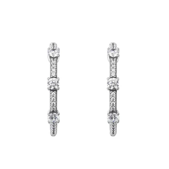 Vánoční Sterling Silver Šperky Šumivé Vydláždit Bary Hoop Náušnice Pro Ženy Módní Šperky Bižuterie 2021 Den matek Dárek