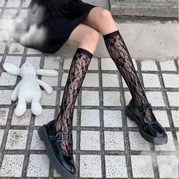 Lolita Cosplay Dívky Květinové Tisk Ok Punčochy Kolena Vysoké Ponožky Soft Nylon Elastický Ženy Sexy Síťované Módní Dlouhé Nohy Ponožky