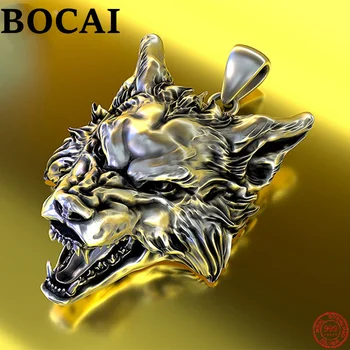 BOCAI Módní S999 Stříbrné Kouzlo Přívěsky 2022 Populární 3D Vlk Hlavy Čisté Argentum Amulet Visí Šperky pro Muže, Ženy