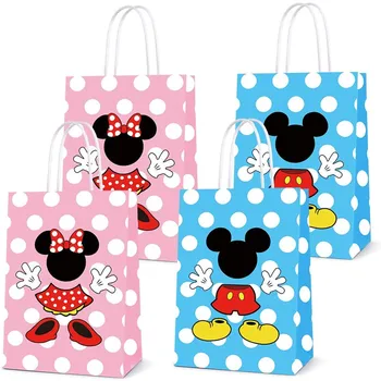 12ks Mickey Minnie Mouse Narozeniny, Party Dekorace Rukojeť Dárkové Tašky Nastavit Papír Candy Tašky pro Miminko Chlapci Dívky Zásoby Strany