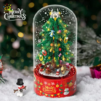 HUIQIBAO 629Pcs Vánoční Strom Rotující Zvířený Sníh Music Box Model Stavebních Bloků, Děti DIY Nový Rok s Číslo Cihly