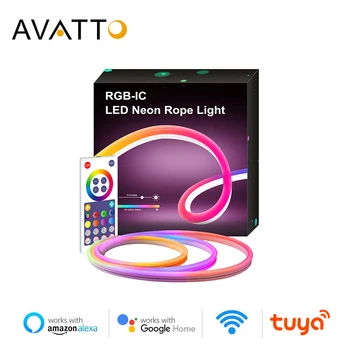 AVATTO Tuya WiFi Smart LED Neon Strip,Vodotěsné Flexibilní Řezatelné RGB Světlo Strip s hudbou, rytmus, práce s Alexa,Google domov