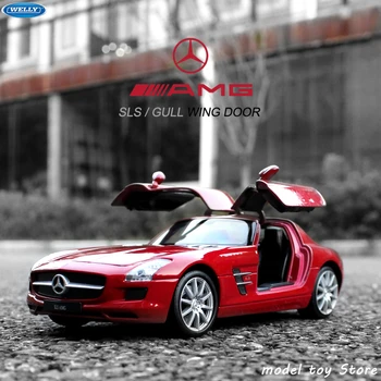 WELLY 1:24 Mercedes-Benz SLS AMG Sportovní Vůz Simulace Slitiny Auta, Model Řemesla Dekorace Kolekce Hraček Nástroje, Dárek