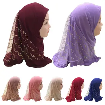 Dívky Děti Muslimské Docela Hidžáb Islámský Arabský Šátek Šály Květinový Vzor Šátek Děti Šály Zabalit pokrývky hlavy Čepice Amira 2-6Y