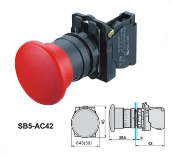 XB5-AC42 Vodotěsné Nouzové Stop hřibové Tlačítko Přepínače Momentální Přepnout na Jaře Vrátit