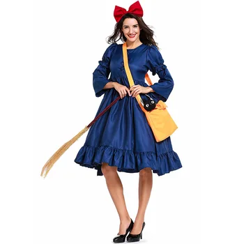 Žena Anime Kiki Cosplay Kostýmy Doručovací Služba slečny Kiki Modré Šaty Oversleeve Bowknot Batoh Čarodějnice Halloween Cosplay Kostýmy