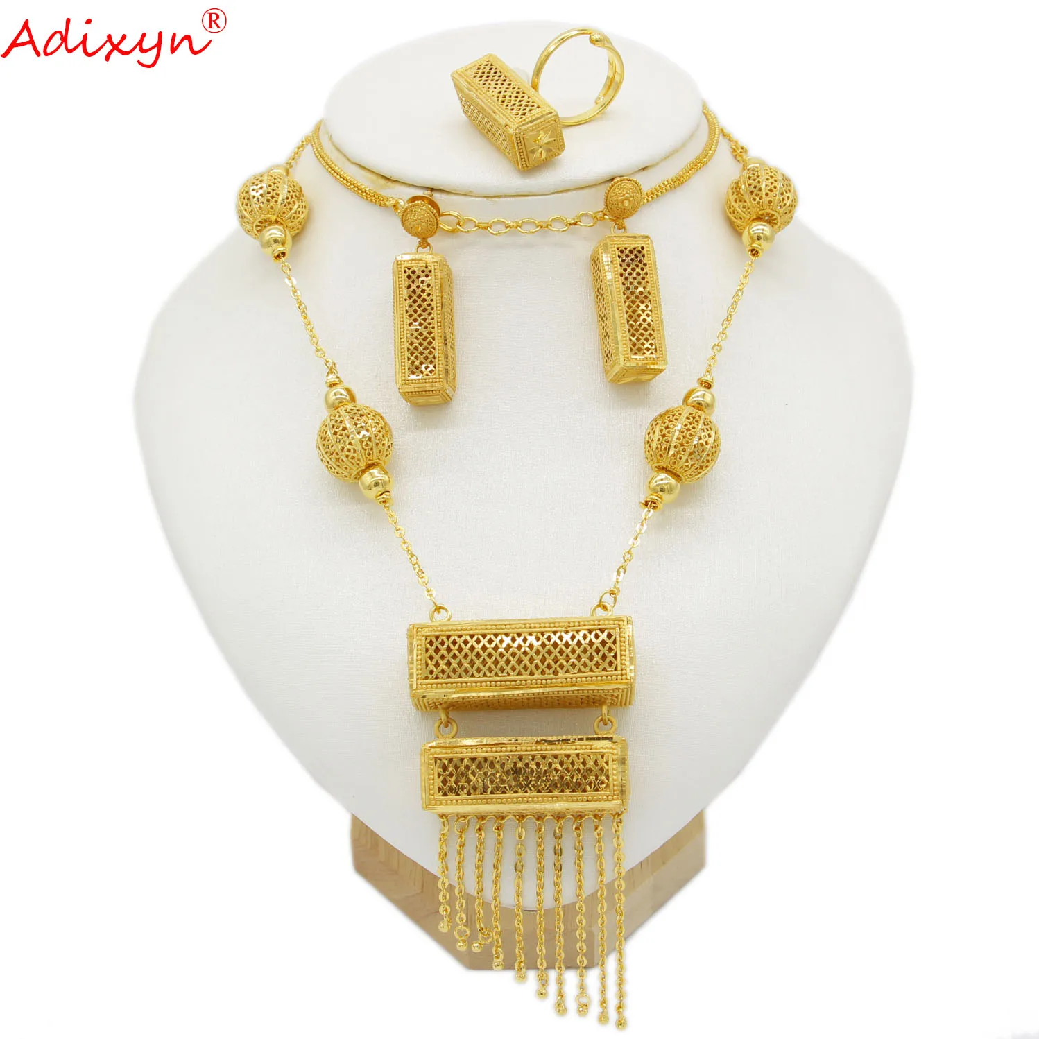 Adixyn 24K Zlatem Pozlacené Šperky sady 70 CM Náhrdelník Náušnice Dubaj Arabské pro Ženy, svatební Svatební Dárky N10272