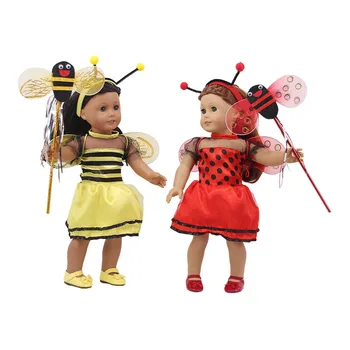 Panenka 3ks Oblečení Červená/Žlutá Bee Magické Hole+Hlava Kapely+Křídla Panenky Příslušenství Hodí 18 Palcový American & 43 Cm Panenka-Miminko Holka