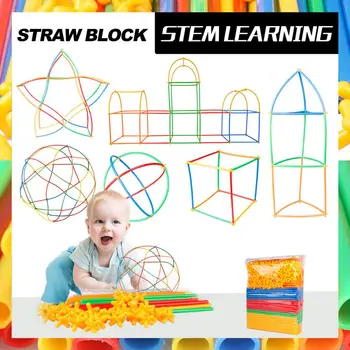 4D DIY Slámy Stavební Bloky, Plastové Šití Vložena Konstrukce Montované Bloky, Cihly Vzdělávací Hračky pro Děti Dárek