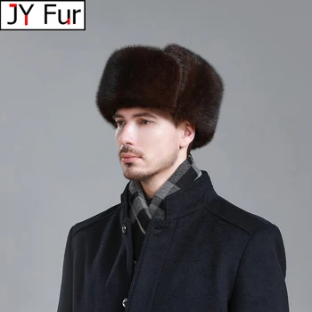 Hot Prodej Mužů Kvalitní 100% Přírodní Mink Fur Hat Zimní Muže, Super Teplé Real Mink Fur Čepice Mužské Skutečné Ovčí Kůže Bombardér Klobouky