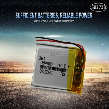 1ks 3.7 V 400mAh 582728 Lithium Polymer Li-Po Dobíjecí Baterie Pro smartwatch GPS, Bluetooth, PDA, notebook, reproduktor Lipo buňky