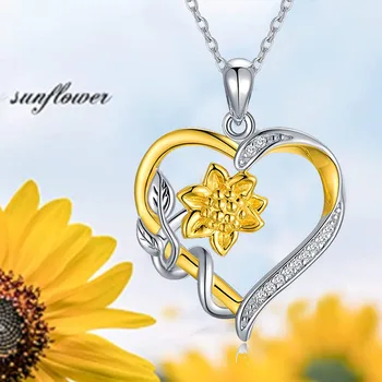 Květinové Srdce Náhrdelník Slunečnice Přívěsek Módní Narozeninám Dárky pro Ženy Luxusní Jednoduché Hostinu Šperky