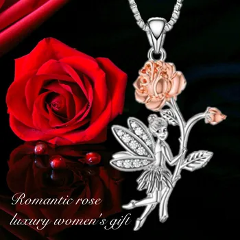 Módní Princezna Zlatý Pokovené Rose Náhrdelník Luxusní Šperky Květinová Víla Přívěsek Náhrdelníky pro Ženy k Narozeninám Dárek k Výročí