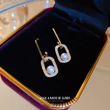 Minář Stylový Zářící CZ Zirkony Pearl Čtvercové Náušnice pro Ženy Dutý Out Geometrické Houpat Náušnice korejský Šperky