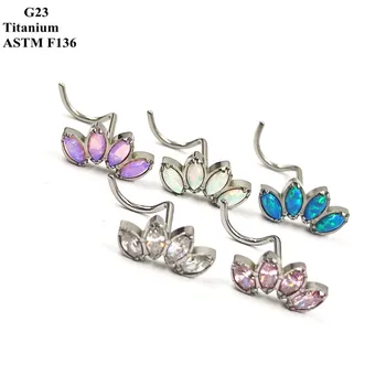 Vynikající G23 Titanový Piercing Šperky, 5 Slovo Nos Stud Se Čtyřmi Zirkony A Opálem Květinové Korean Obočí Stud