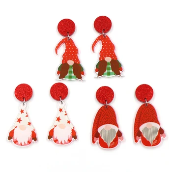 1pár Nový produkt KN Drop Gnome dvojí tváře tisk vánoční Roztomilý Akrylové Náušnice Šperky pro ženy