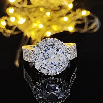 2023 Nové Stříbrná Barva Designer Halo Kulatý Zirkon Zásnubní Prsteny pro Ženy Lady Luxusní Svatební Jewlery Výročí R5041b