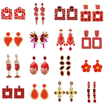 Nové Příjezdu Červená Crystal Kovové Prohlášení Náušnice Vysoce Kvalitní Módní Karikatura Houpat Náušnice Pro Ženy Šperky