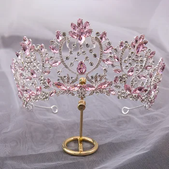 KMVEXO Barokní Nádherné Velké Růžové Drahokamu Čelenky Vlasy, Šperky pro Ženy Krystal Svatební Koruna Svatební pokrývky hlavy Party Šperky