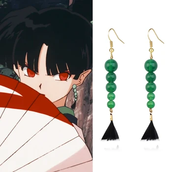 Populární Japonský Anime Inuyasha Kagura Cosplay Šperky Černý Střapec Zelená Crystal Korálky Řetěz pro Ženy, Dárek, Náušnice