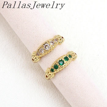 10ks Módní Bílá Zelená Zirkon Prsteny Dámské Pozlacené Šperky Vysoké Kvality Geometrie Svatební Šperky Dívka