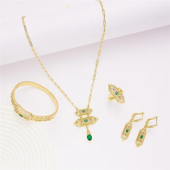 LUIZADA 2022 Sep hot prodej příslušenství svatební šperky set pro ženy Zelený Dekorativní Kámen Dutý Kulatý Náhrdelník Náramek