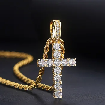 TENGTENGFIT Hip Hop Kříž Přívěsek Náhrdelník Pro Ženy Šperky Ženské Osobnosti Pánské Led Řetěz Velkoobchodní Barva Zlata Šperky