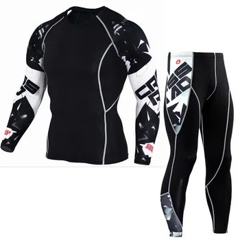 Motocyklová Bunda Moto Motorku Long Sleeve T-Shirt + Kalhoty Set Mužů Kompresní Sportovní Běžecké Rychleschnoucí Základní Vrstva Oblek Punčocháče