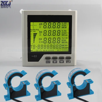 AC 100A 200A 300A 400A 500A 450V 3 fáze LCD multifunkční měřič účiníku energie KWh A V Watt panel metr s RS485