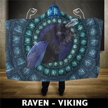 Viking s Kapucí Deka Raven Viking 3D Tištěné Nositelné Deku Dospělé děti, Deku, deku hodit deku