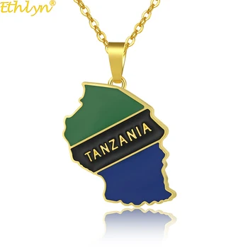 Ethlyn Zlaté Barvy Tanzanie, Země, Mapa, Vlajka Přívěsek Náhrdelníky pro Ženy, Muže, Tanzanie Mapy Šperky Dárky MY142