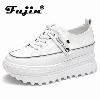 Fujin 5,5 cm Originální Kožené Platforma Klín Boty Robustní Tenisky Bílé Ležérní Boty Pohodlné Prodyšné Jarní Podzimní Boty