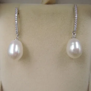 100% příroda sladkovodní pearl náušnice , AAAAA velký pokles perly 9-10 MM DÉLKA: 12-15 MM , 100% 925 stříbrný háček