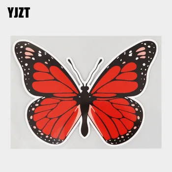 YJZT 14.1 CM X 10.1 CM Kreslený Červený Motýl Zdobí Obtisk PVC Auto Samolepka 11C-0785