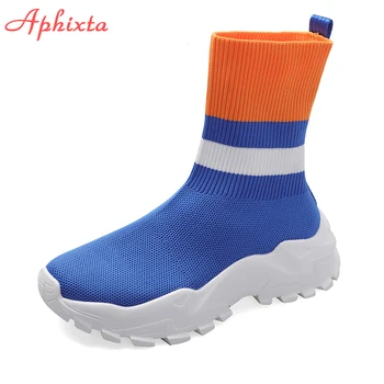 Aphixta Nové Ponožky, Boty Žena Elastické Tenisky Prodyšné Boty Smíšené Barvy Pletené Krátké Boty Ženy Plus Velikost Botičky