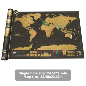 Mapa Světa, Edice Velké Černé Zlato Styl Scratchable Cestovní Mapa Visí Obraz Luxusní Mapa Světa Určen pro Cestující