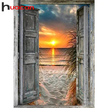 Huacan 5D DIY Diamantový Obraz Plný Náměstí Sunset Dveře Diamond Výšivky Mozaika Krajiny, Moře Dekorace Home Art