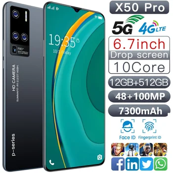 Globální Verze X50 Pro Smartphony 5G Dual 6.7 Inch 16 GB+1TB 7300mAh 48MP+100MP AI Fotoaparát Dual SIM Odemčený Andriod Chytrý Telefon