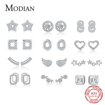 Modian Nové Real 925 Sterling Silver Módní Luxusní Srdce, Hvězdy, Kruhu Náušnice Pro Ženy Kouzlo Svatební Jemné Šperky Brincos