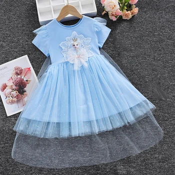 Holky Oblečení 2022 Nové Letní Princezna Šaty s Krátkým Rukávem Dětské Šaty Frozen Elsa Party Dětské Šaty pro Děti, Oblečení 3-8Y