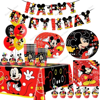 Mickey Mouse Narozeniny Téma Party Dodávky Ubrus Nádobí Deska Banner pro Děti Chlapci Birthday Party Dekorace